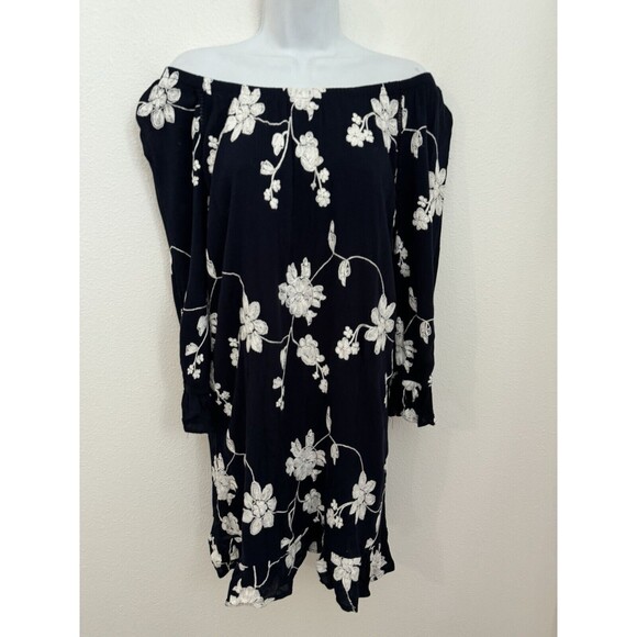 Simply Irresistible Dress Crinkle Gauze Embroidered On Off Shoulder Blue M EUC - Picture 4 of 9